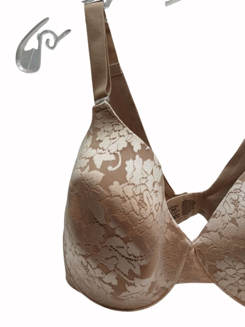 Soma Full Back Coverage Lace Padded Underwire Bra Beige Size 38DD Vanishing - Picture 2 of 13
